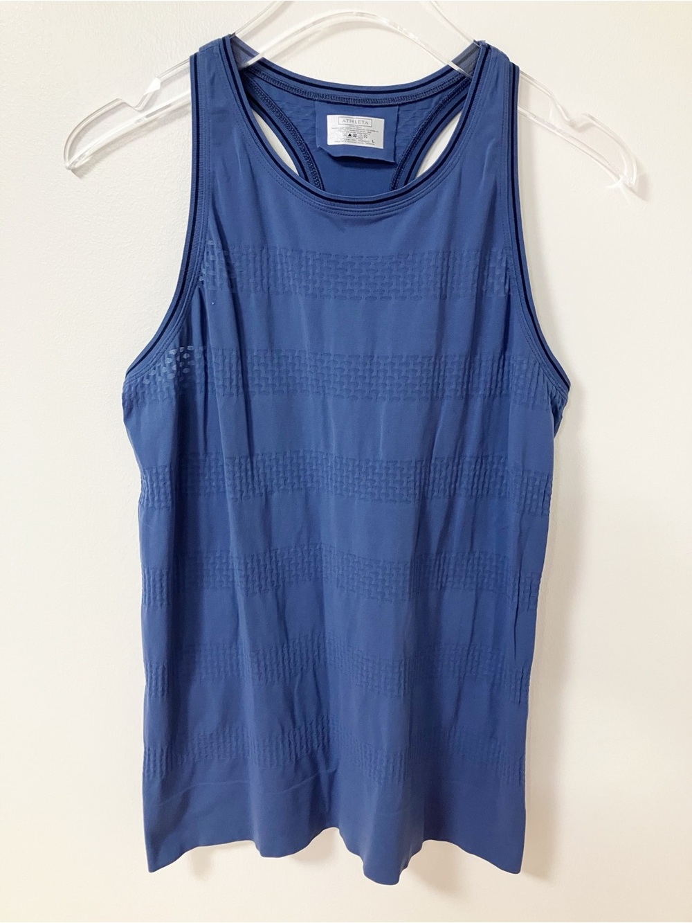 Athleta | Blue Seamless Striped Tank Top L Athletic Gym Running Workout Yoga